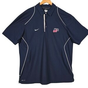 Nike Dri Fit USA Hockey Polo Shirt Men's XL Navy Blue Short Sleeve